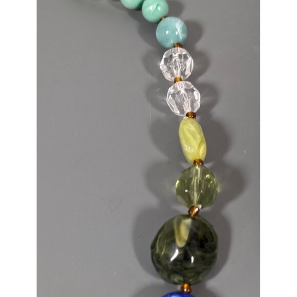 Boho Coastal Blue Green Chunky Bead Statement Necklace 28 in - Picture 5 of 9